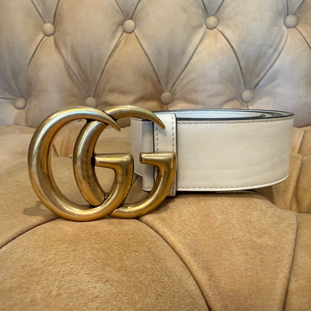 GG Marmont wide belt - White Leather - Picture 2 of 4